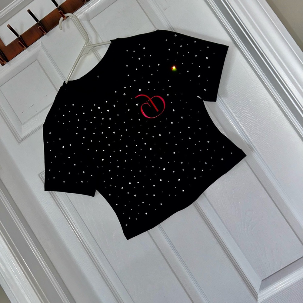 Custom Rhinestone Cherry Drip Logo Crop Top